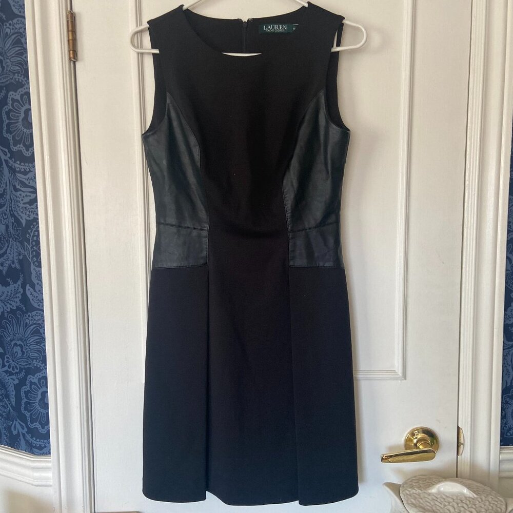 Lauren Ralph Lauren - Black Knee length dress with faux leather detail Size 6P